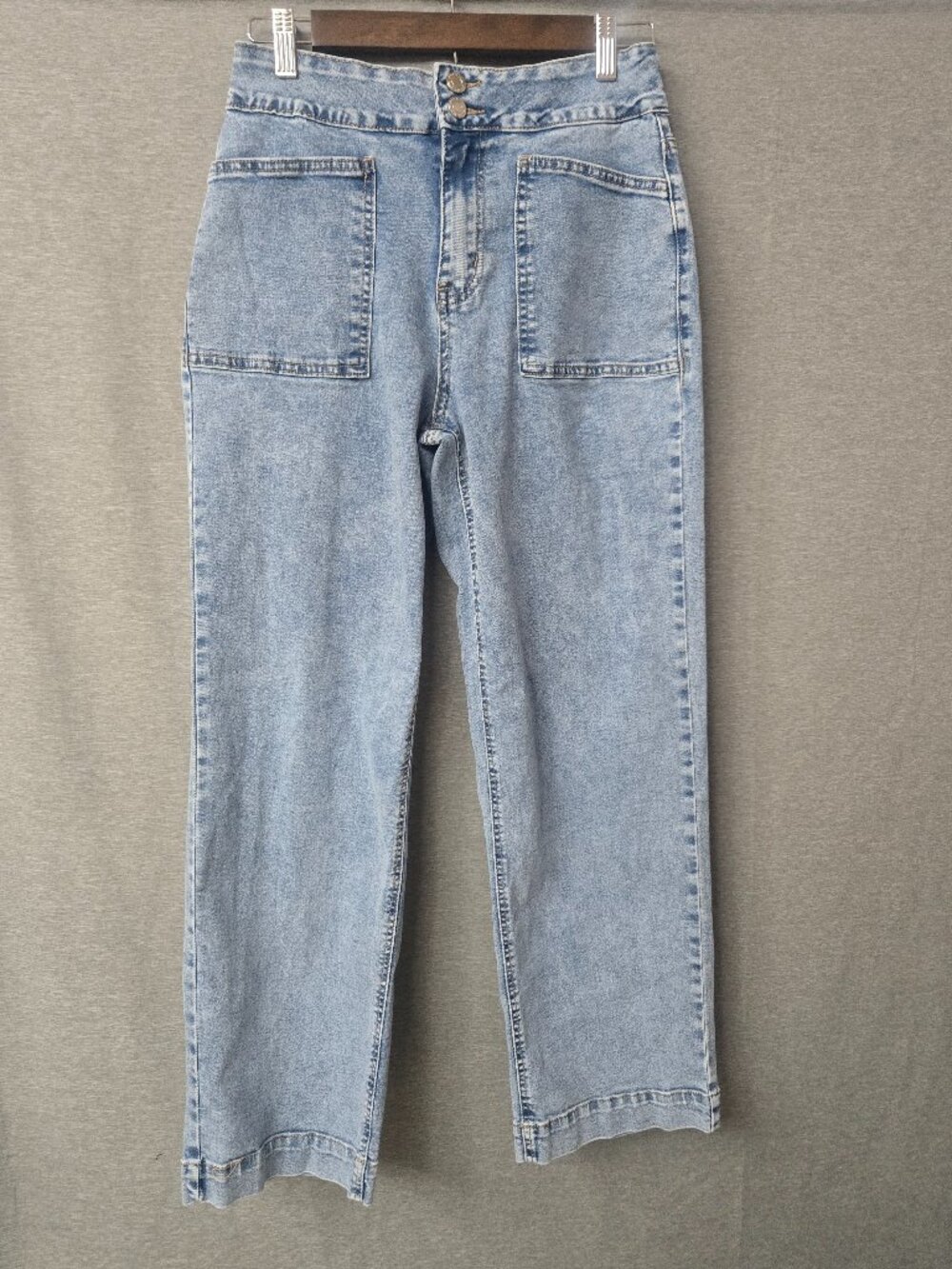 Gogo Jeans High Waisted Wide Leg Patch Pocket Acid Wash Vintage Style 9